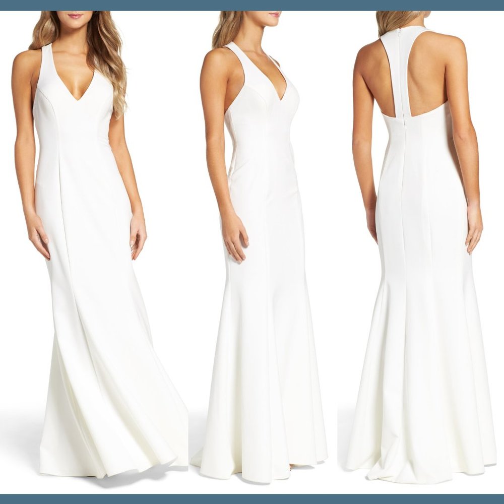 NEW $268 XSCAPE T-Back Mermaid Gown in Ivory [‎ Petite 10P ] #